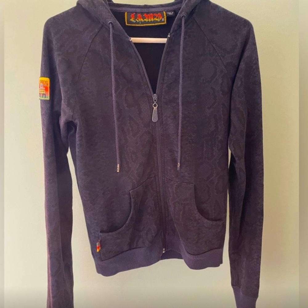 ✨🆕L.A.M.B Vintage Snakeskin Hoodie Rare Zip Jacket Gwen Stefani size Small Navy✨